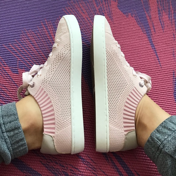 Pink Knit Perforated Lace Up Sneakers - Picture 3 of 8